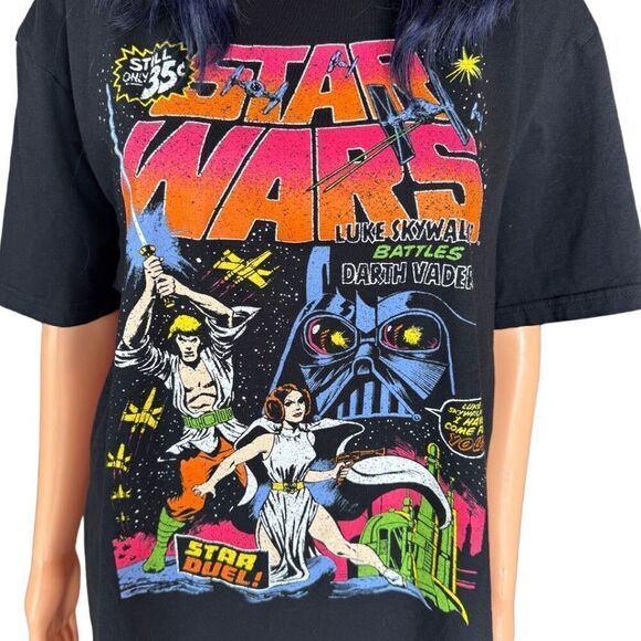 Star Wars Luke Skywalker Colorful Short Sleeve Graphic Black T-Shirt Size Large - Picture 4 of 6